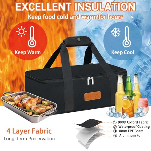 Insulated Casserole Carriers for Hot or Cold Food, Lasagna Holder Tote for Potluck Parties, Beach, Picnic, Travel, Fits 11x15 or 9x13 Dish (Black) - view 2