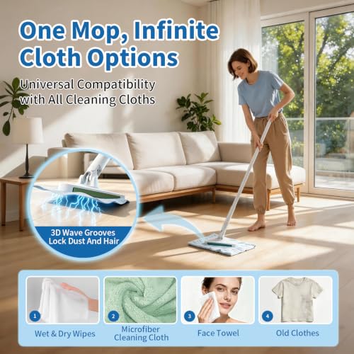 Snap Grip Mini Clamp Triangular Dust Mop, One-Click Cloth Change - view 6