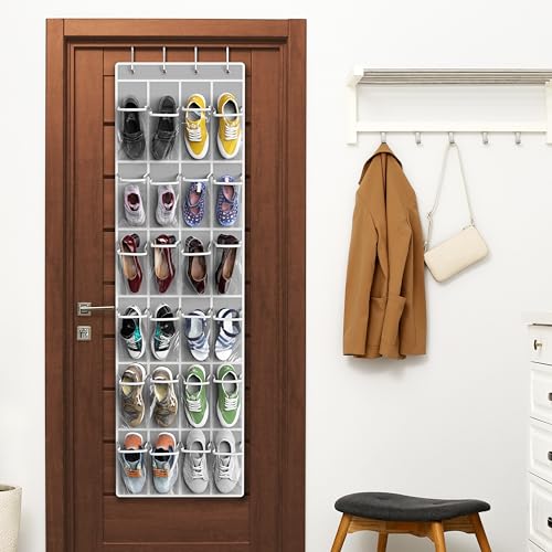 24 Pockets Clear Over the Door Shoe Organizer, Gray - view 6