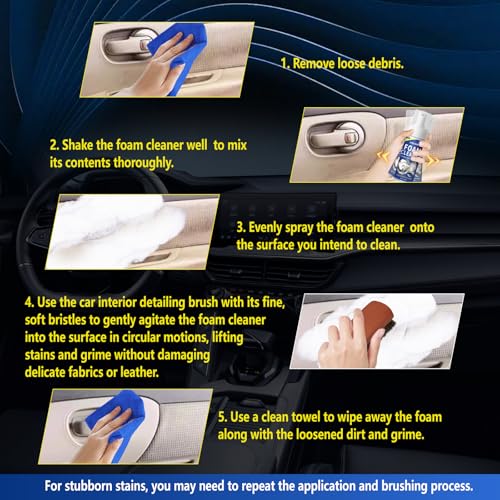Car Interior Cleaner Kit Multifunctional Foam Cleaner, Clean Cars Seat Carpet Upholstery with Detailing Brush & Towel Deep Inside Cleaning Remove Stain from Leather/Fabric/Vinyl/Plastic - 5oz - view 6