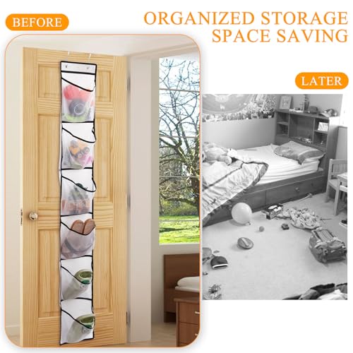 6 Large Breathable Mesh Pockets, Over The Door Shoe Organizer, Boots Hanging Storage Shoe Rack for Closet, Accessories - - White - view 4