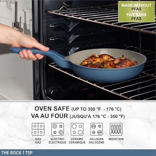 The Rock 1tsp All-in-One 11" (28cm) Deep Ceramic Fry Pan with Lid and Steam Basket, Cast Aluminum Base, PFAS-Free, Induction Ready, Easy to Clean, Blue - view 7