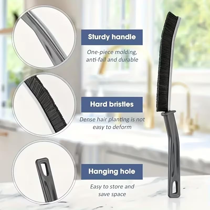 Groove Cleaning Brush with Long Handle Hard Bristle Crevice Brush for Window and Door Grooves Thin Detailing Tool, Black - view 6