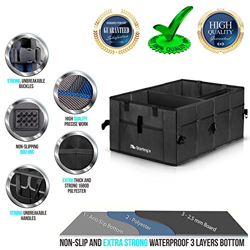 Car Trunk Organizer – Large Collapsible Storage Box with Adjustable Compartments – Heavy-Duty Cargo Organizer for SUV, Truck & Car – Non-Slip Waterproof Trunk Storage Bin for Groceries & Tools - view 2
