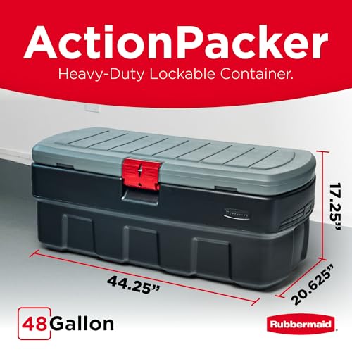 48 Gallon Black Action Packer Lockable Latch Indoor and Outdoor Storage Box Container for Home, Garage, Backyard, Single - view 2