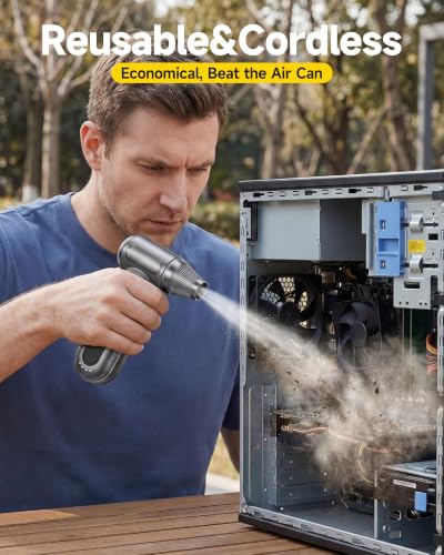 Computer Air Duster for Keyboard & PC, 170,000 RPM Cordless Electric Dust Blower, 4-Speed Brushless Compressed Air Duster for Electronics, Car, Reusable Canned Air Alternative, Gray - view 4