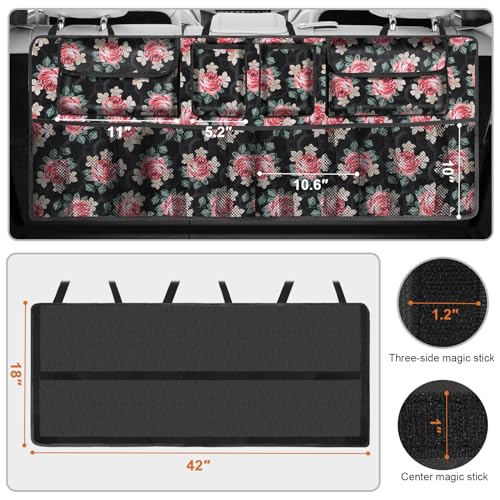 Car Trunk Organizer, Super Capacity Backseat Car Organizer for SUV/Truck/MPV(42"*18"), Hanging Car Storage Organizer with 8 Pocekts, Car Accessories for Women and Men- Floral - view 3