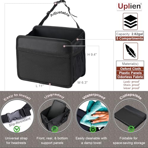 Car Seat Back Organizer Hanging Bag [2025 UPDATED] Foldable Backseat Storage Caddy with 5 Compartments & Adjustable Straps, Fits for Front/Back Headrest, Ultra-Durable - Black - view 3