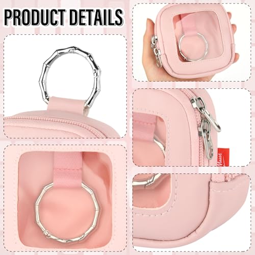 Hair Tie Organizer Bag with Clear Window, PU Leather Portable Hair Tie Holder with O Ring, Hanging Storage Container for Hair Accessories Cotton Swab Bobby Pin Small Items - view 3