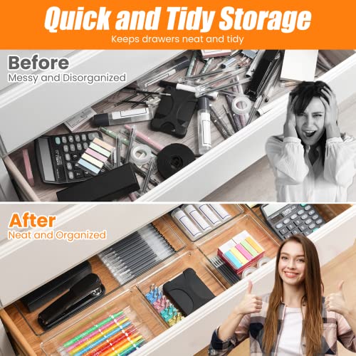 22 Pcs Drawer Organizer Bins, Acrylic Non Slip Kitchen Drawer Organizers Storage Tray Divider, Multifunctional Storage for Cosmetics, Bathroom, Tools, Kitchen and Office - view 5