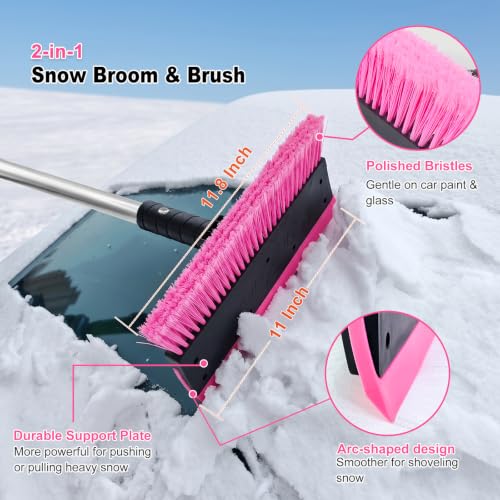 57 Inch Snow Brush & Broom with Ice Scraper for Car Truck Windshield, Pink - view 5