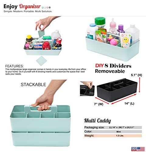 2 PACK - Portable DIY 8 Dividers Durable Plastic Tote Basket Bin Tool & Supply Cleaning Caddy with Handle Made In USA (Mint) - view 6
