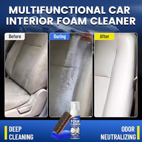 Car Interior Cleaner Kit Multifunctional Foam Cleaner, Clean Cars Seat Carpet Upholstery with Detailing Brush & Towel Deep Inside Cleaning Remove Stain from Leather/Fabric/Vinyl/Plastic - 5oz - view 2