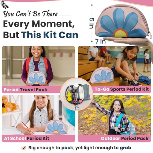 First Period Kit for Girls 9-12, Cute Sanitary Napkin Storage Bag Gifts, Tween Period Starter Kit, Portable Waterproof Emergency Sanitary Pad Pouch for Active Girls - 16 PC, (Pink) - view 6