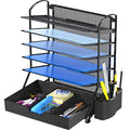 6-Tier Desk File Organizer w/Drawer & Pen Holder, Black