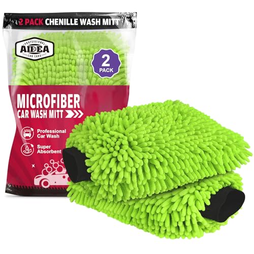 Car Wash Mitt Microfiber-2PK, Car Wash Brush, Green, 7.12''X10.14''
