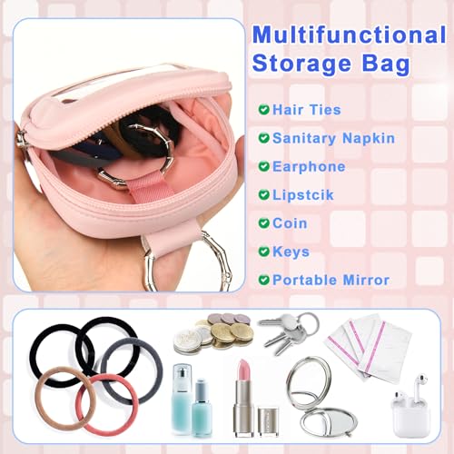 Hair Tie Organizer Bag with Clear Window, PU Leather Portable Hair Tie Holder with O Ring, Hanging Storage Container for Hair Accessories Cotton Swab Bobby Pin Small Items - view 4