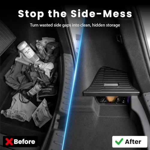 Rear Trunk Storage Bins for 2025-2026 Tesla Model Y Juniper, TPE Side Cargo Organizer Boxes with Lids, Waterproof Anti-Rattle Trunk Storage Accessories for 5-Seater, Black - view 3