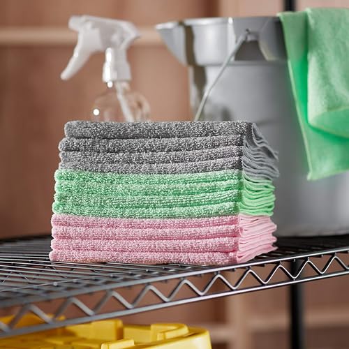 Microfiber Cleaning Cloths, Ultra-Soft and Highly Absorbent, Streak-Free, Lint-Free, Scratch-Free, Washable, for Car Detailing and Glass Cleaning, 16" x 12", Green/Gray/Pink, 24-Pack - view 5