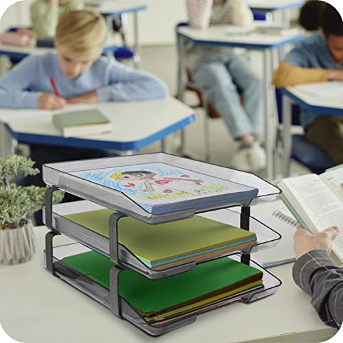 Traditional 3 Tier Letter Tray, Front Load Design, A4 Letter Size, Desktop Organizer (Plastic) (Clear Crystal Color) - view 3
