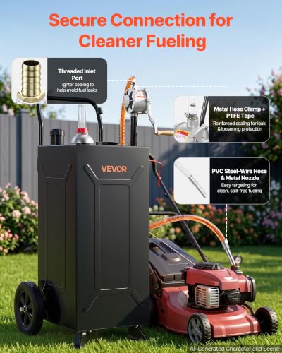 30 Gallon Fuel Gas Caddy, Carbon Steel, Portable Fuel Transfer Storage Tank with Manual Pump & 2 Wheels, Gasoline Diesel Can Container, for Cars, Lawn Mowers, ATVs, Boats, Motorcycles, Black - view 5