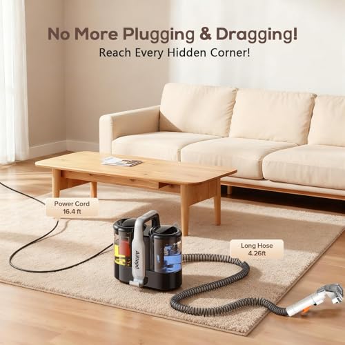 Portable Carpet & Upholstery Spot Cleaner Machine,15Kpa Deep Carpet Cleaner Machine for Rug, Pet, Couch, Car, Handheld Couch Cleaner with 2 Size BrushHead & Self-Cleaning System for Stairs & Furniture - view 6