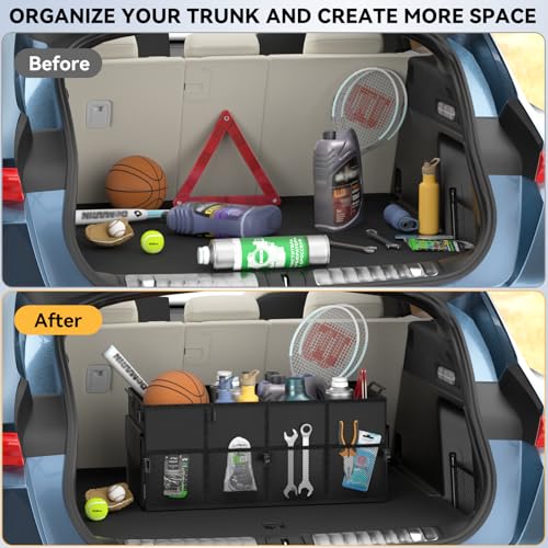 Car Trunk Organizer SUV Collapsible Car Caddy Truck Storage Heavy Duty Oxford Car Grocery Organizer for Cargo Van Jeep Sedan with 2 Large Compartments, 6 Pockets, 4 Adjustable Straps, 2 Handles 50L - view 3