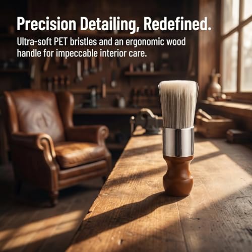 Soft PET Bristle Car Interior Brush with Wooden Handle, Gentle Leather & Vinyl Cleaning Tool, Furniture Salve & Wax Applicator for Auto Seats, Upholstery & Car Detailing - view 3