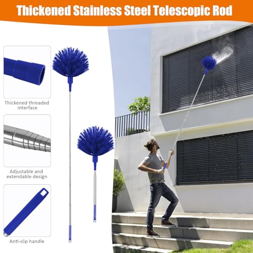 4 Pcs Microfiber Cobweb Duster with 100-inch Extendable Pole, Washable and Reusable Feather Cleaning Duster Kit with 3 Duster Heads,Dusters for Cleaning with Telescopic Pole for High Ceiling Fan,Blue - view 4