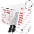 Poly Tag White Key Tags with Ring - 250 Count - Includes Rings and 2 Fine Point Pens - Plastic Car and Automotive Dealer Tags