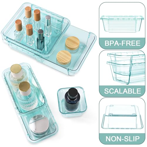 25 Pcs Clear Drawer Organizer, Adjustable Drawer Storage Box, 3-Size Desk Drawer Organizer, Acrylic Storage Bins for Makeup, Kitchen Utensils, Bedroom Dressers Tool Organizer for Gadgets, Blue - view 3