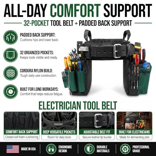 BAG Ultimate Electrician Tool Belt, Medium 28–32" Waist, Green - view 2