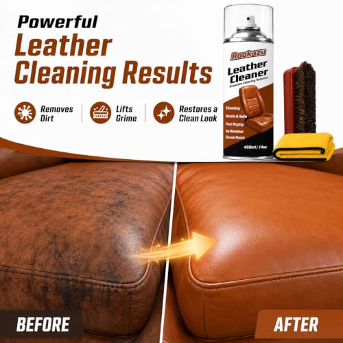 Leather Cleaner and Conditioner Kit,2 x 14 oz Car Leather Care Set with Horsehair Cleaning Brush, Deep Cleans, Conditions and Restores Car Interiors, Furniture, Shoes, Boots, Bags & Apparel - view 2
