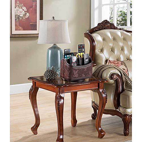 Antique Leather Remote Control Holder, 360 Degree Spinning Desk TV Remote Caddy/Box, Bedside Table Organizer for Controller, Media, Calculator, Mobile Phone and Pen Storage - view 6
