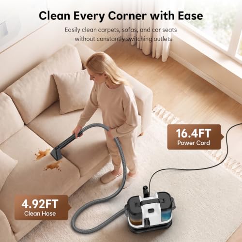 Portable Carpet Cleaner Machine, 21Kpa Handheld Upholstery Cleaner Machine with Self Cleaning und Large Tank, Deep Cleaning Shampooer for Furniture, Couch, Rug, Car, Pet Stains, White - view 4