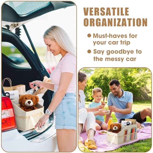 Passenger Seat Organizer, Collapsible Car Storage for Console Front/back Seat with Multi-pockets Car Caddy Organizer Suv Truck for Kids Adults Accessories(Beige,2 Compartments) - view 6
