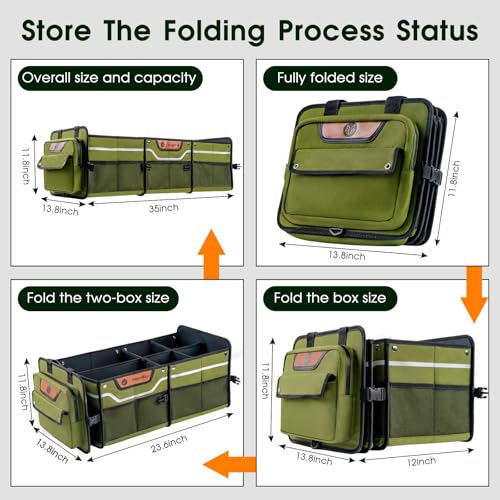 Car Trunk Organizer for SUV, Heavy Duty Waterproof Trunk Organizer, Foldable Collapsible Car Organizer with Cooler, Multi-Compartment Large Trunk Organizer (95L), Green-M003 - view 6