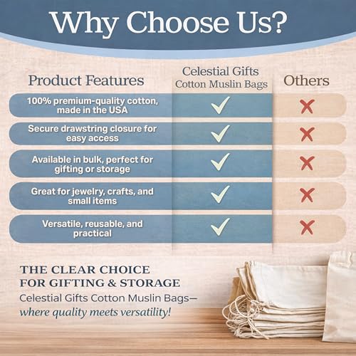 100% Cotton Drawstring Muslin Bags, Medium 5x7, 25 Pcs - view 3