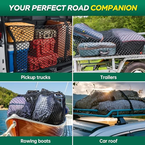 Heavy Duty Cargo Net for Pickup Truck Bed - 4' x 4' Stretches to 8' x 8' - Sturdy Latex Bungee Net Mesh - Truck Bed Accessories for Dodge RAM, Ford, Chevy, Toyota - view 6