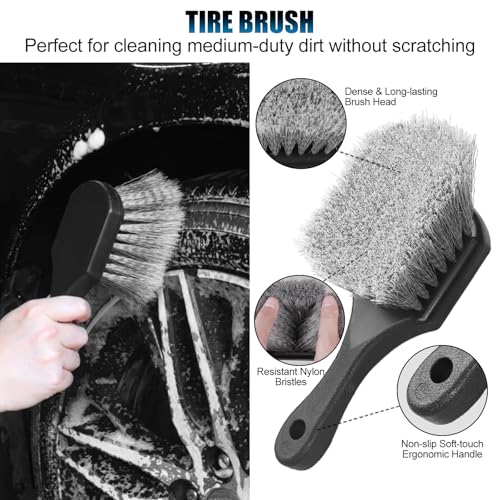 8Pcs Wheel Brush, Tire Brush, Wheel Cleaner Brush Set - 2 Soft Wheel Cleaning Brushes, Detailing Brush & Hard Tire Scrubber, Flexible and Durable Rim Cleaning Brush Kit for Wheels and Tires - view 4