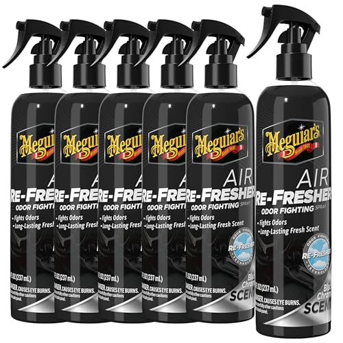 Black Chrome Air Re-Fresher Car Air Freshener and Odor Eliminator, 6 Pack (6 x 8 oz Trigger Spray Cans), Automotive Interior HVAC Odor Treatment for Vehicle Cabin and Vents