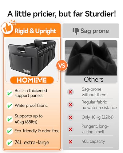Car Trunk Organizer for SUV, 18.5Gal Large Capacity No-Sag Heavy Duty, Foldable Waterproof Anti-Slip Storage with 12 Pockets, Fit Sedan,Truck, Universal Car Accessories, Black, Large, 2 Compart - view 4