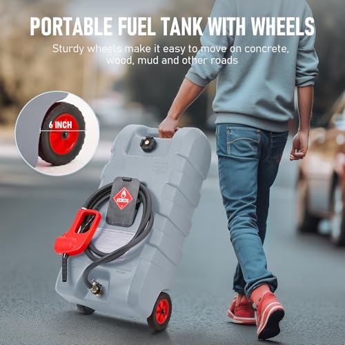 15 Gallon Fuel Caddy, Portable Gas Can Fuel Tank with Manual Siphon Pump & 10FT Hose, Wheeled Fuel Container for Gasoline Diesel Storage, Car, ATV, Boat, Lawn Mower, Generator, Grey - view 3