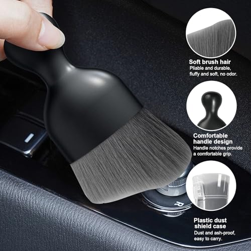2 PCS Car Detailing Brush, Curved Soft Bristles Auto Removal Dust Collectors, Universal Vehicle Dashboard, Air Conditioner Vents etc Interior Cleaning Tool Accessories (Gray) - view 3