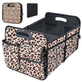 Trunk Organizer, Collapsible Trunk Organizers and Storage, Car Accessories for Women and Men, Multi-Compartment Trunk Storage Organizer for SUV, Car, Mini-Van, Leopard Print