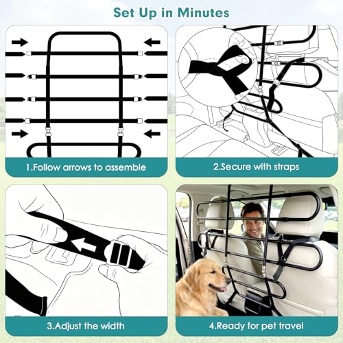 Dog Car Barrier for SUV, Adjustable 40.5"-58.3" Dog Car Divider for Cargo Area and Backseat, Moves with Seats, Metal Pet Barrier for SUVs, Trucks, Sedans,with Tightening Nylon Straps, Black - view 6