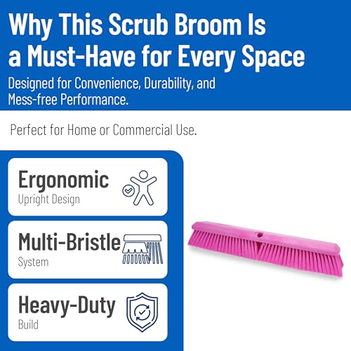 Omni Sweep – 18" Heavy Duty Broom Head for Outdoor and Indoor Use, Nonabsorbent Block, Multi-Surface Deck Brush for Garage, Patio, Kitchen, and Concrete, Pink, Pack of 12 - view 3