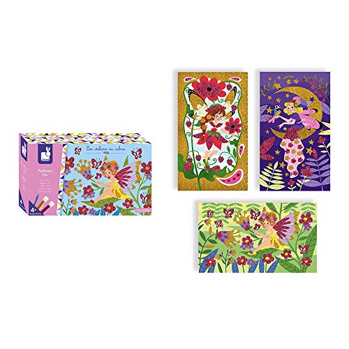 Janod Crafts – No Glue Glitter Fairies Art Picture Set – Creative, Imaginative, Inventive, and Developmental Play - STEAM Approach to Learning – Ages 4-8+