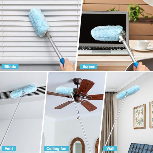 Duster with 6 ft Extension Pole, 10 Refills Compatible with Swiffer Super Extendable Handle Heavy Duty Dusting Wand Starter Kit for Cleaning High Ceiling Fan Shelves Vent Window Blind - view 6