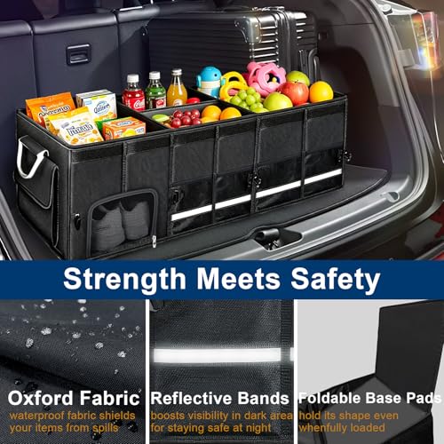Car trunk organizer, Collapsible Multi-Compartments Car trunk Organizer with Shoes Storage Space, Reflective Strip, Perfect for Car & SUV (34.5 * 13.8 * 11.8 INCH) - view 2